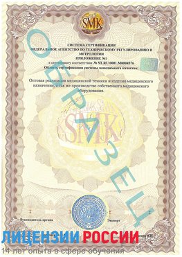 Образец сертификата соответствия (приложение) Темрюк Сертификат ISO 13485